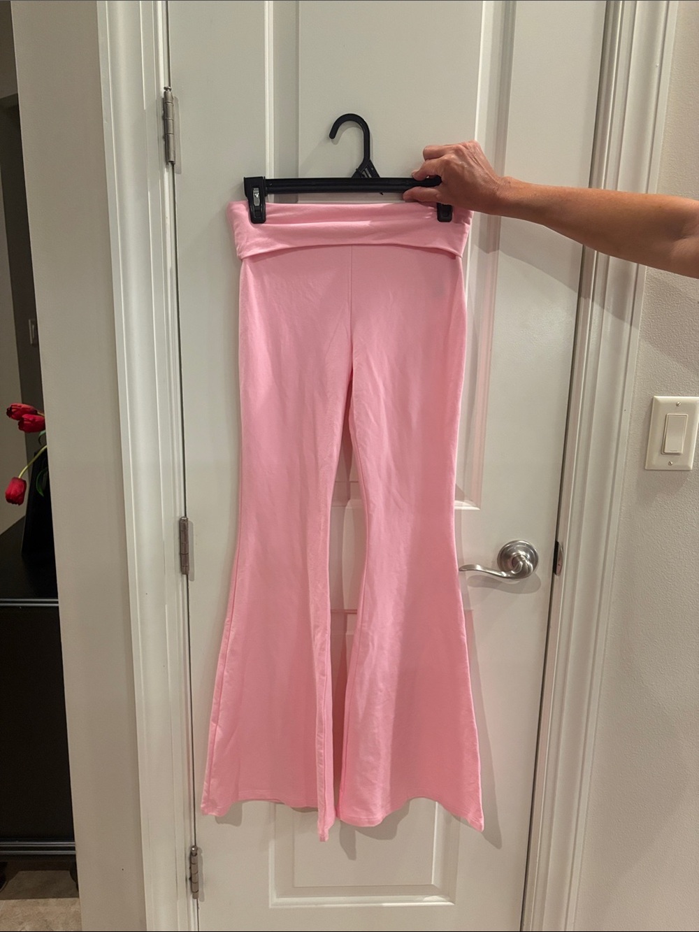 Edikted Light Pink Fold-Over Waist Flared Pants